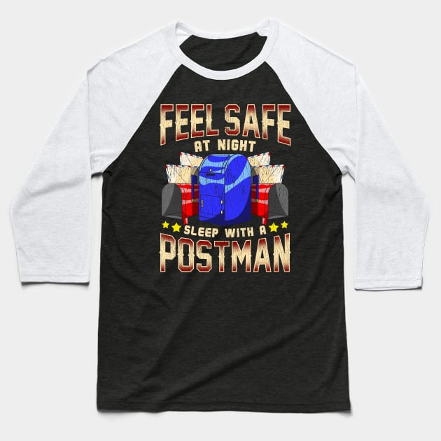 Funny Feel Safe At Night, Sleep With a Postman Pun Baseball T-Shirt by theperfectpresents